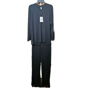 Womens Black M Lounge Tracksuit Set 2 Pce Matching Outfit Loose Fit Wide Leg NEW